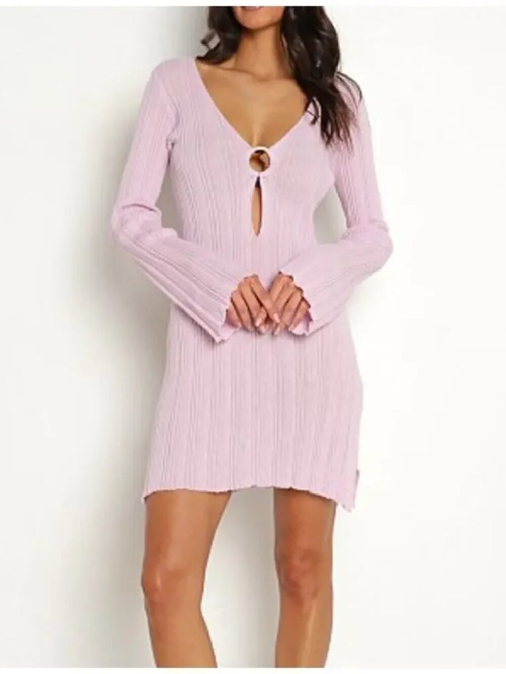 L*SPACE Wailea Cover Up Womens Small Pink Ribbed Knit Long Sleeve Sheer Swim